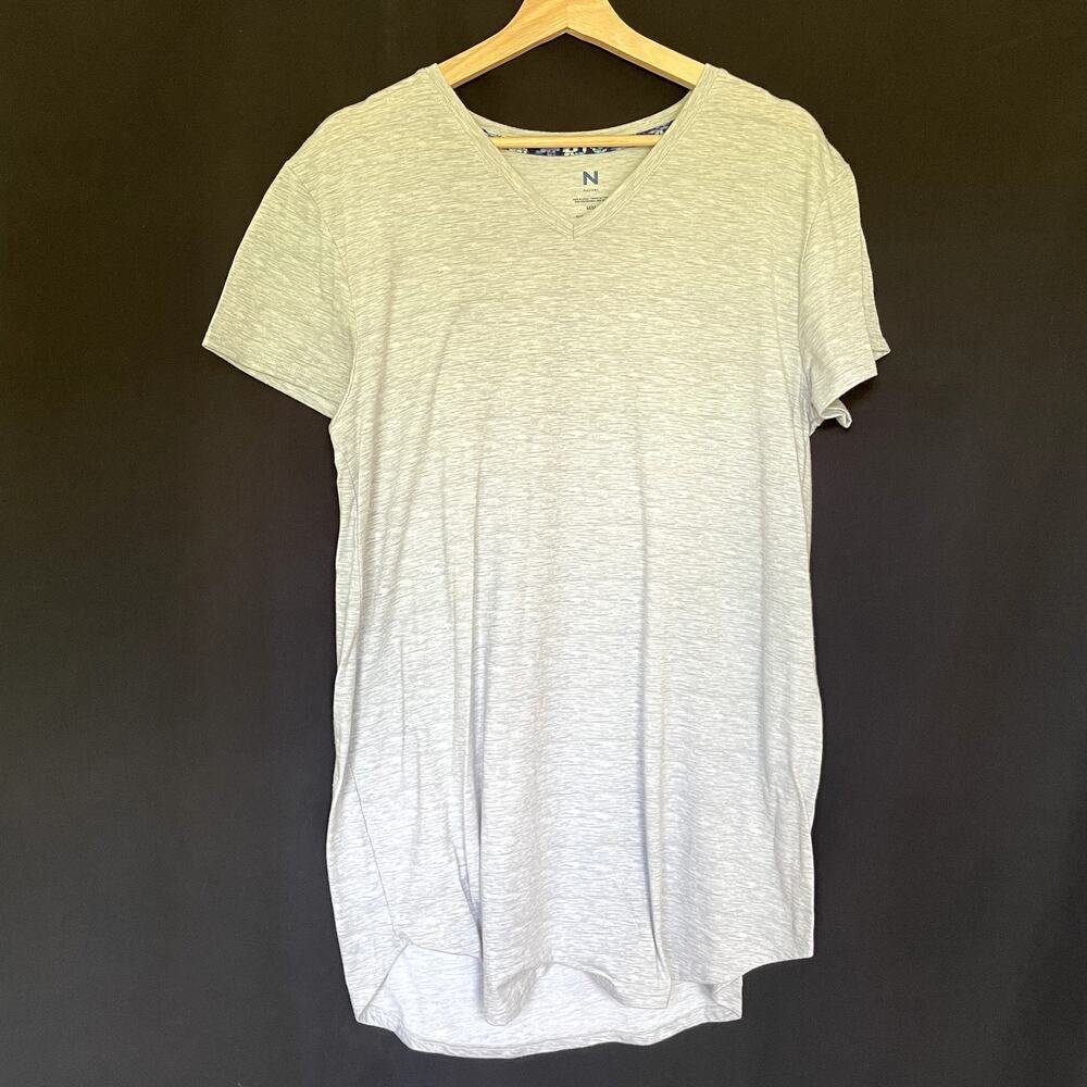 Natori V-Neck Sleep Shirt Medium Grey Womens Heathered Stretch Knit - Picture 1 of 5